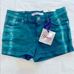 NWT… Vibrant Green Metallic Denim Shorts